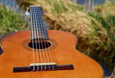 Guitare posée sur l&#039;herbe