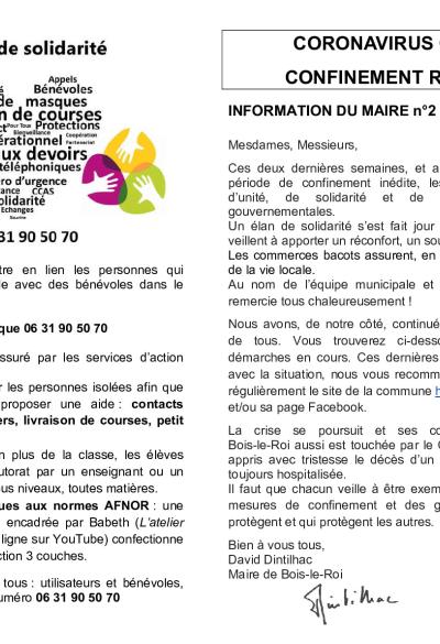 COVID 19 - Lettre d'information n°2